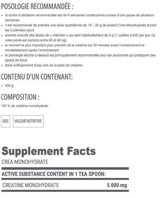 CRÉATINE MONOHYDRATE - Extrifit (400g)